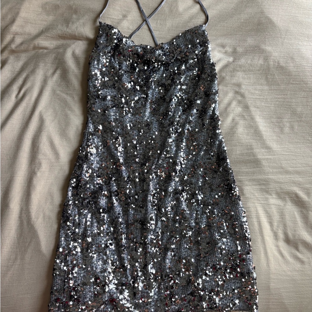 Silver Mini Sequin Dress